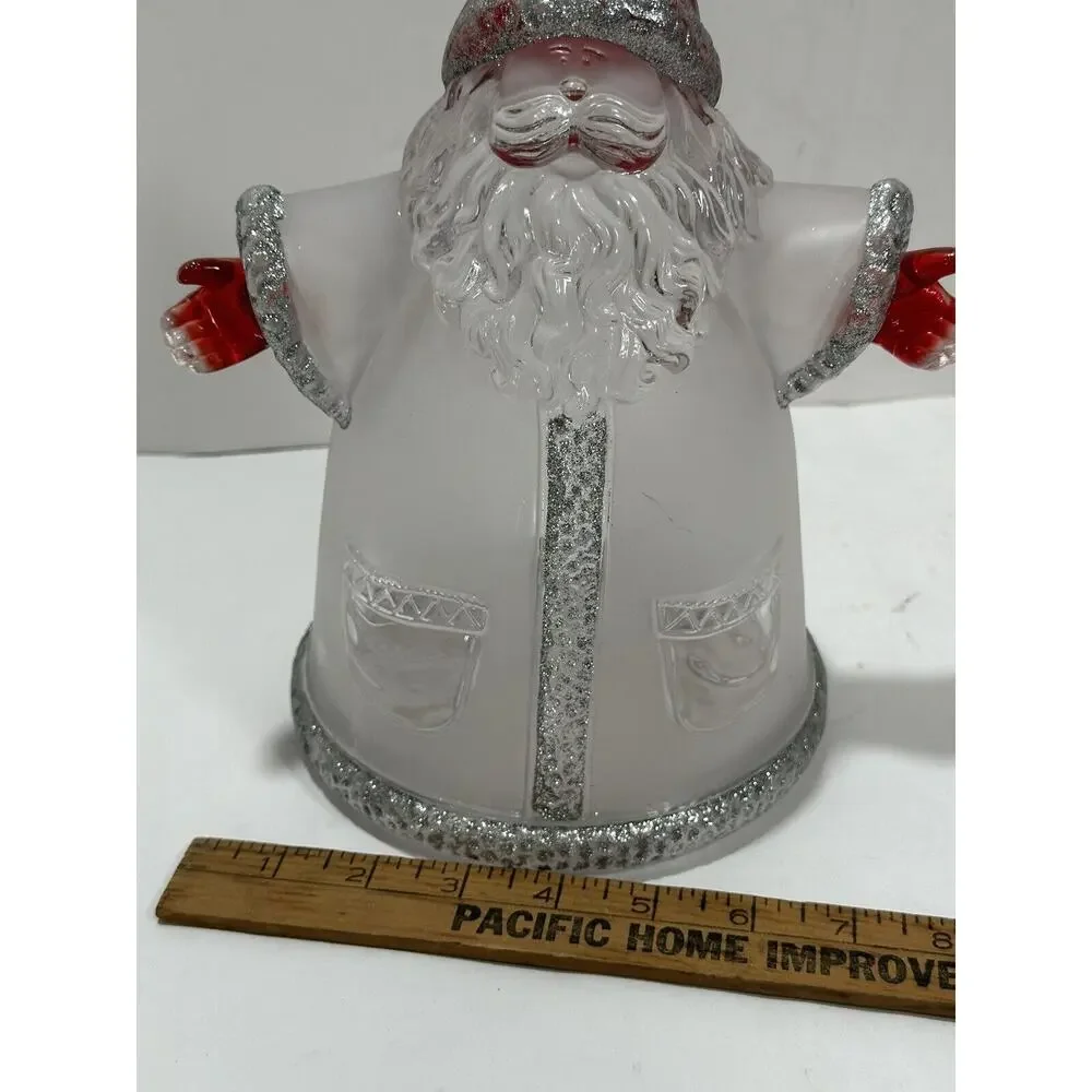 Unique Father Christmas Container Heavy Frosted Plastic Glass Like Red Hands 10”